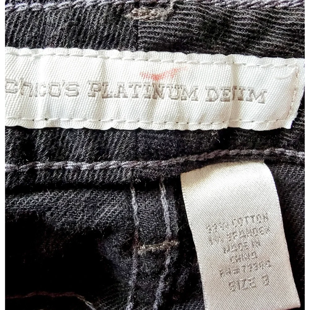 Chico's 3 Platinum Denim Black Bermuda‎ Shorts Contrast Stitch  XL Beach Jeans